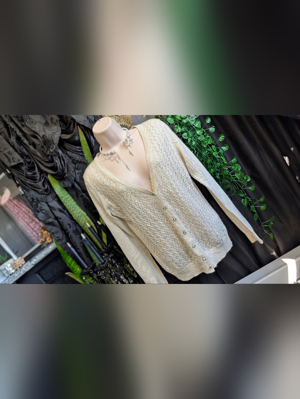 Merona Ivory Shimmer Knit Cardigan Sweater MD